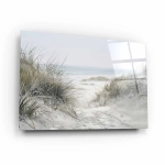 Obraz na szkle akrylowym - Wydmy nad morzem z trawami 