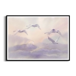 Plakat - Lecące łabędzie w chmurach