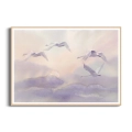 plakat-drewniana-ramka-przod-lecace-labedzie-w-chmurach.webp