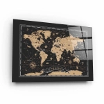 Obraz na szkle akrylowym - Mapa świata w stylu vintage na czarnym tle