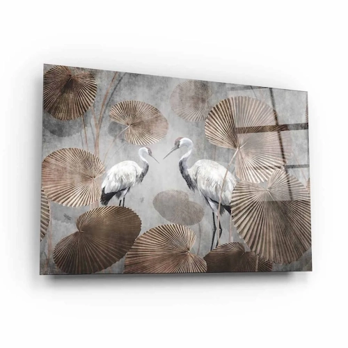 obraz-na-szkle-akrylowym-zurawie-w-lisciach-palmowych-bok.webp