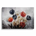 obraz-na-szkle-akrylowym-bukiet-czerwonych-bialych-i-granatowych-tulipanow-przod.webp