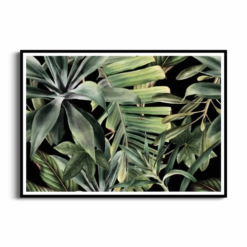 plakat-czarna-ramka-przod-tropikalne-liscie.webp