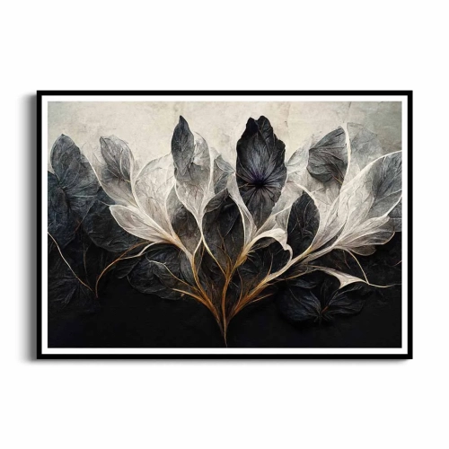 plakat-czarna-ramka-przod-rozkwitajacy-kwiat-w-ciemnych-barwach-3d.webp