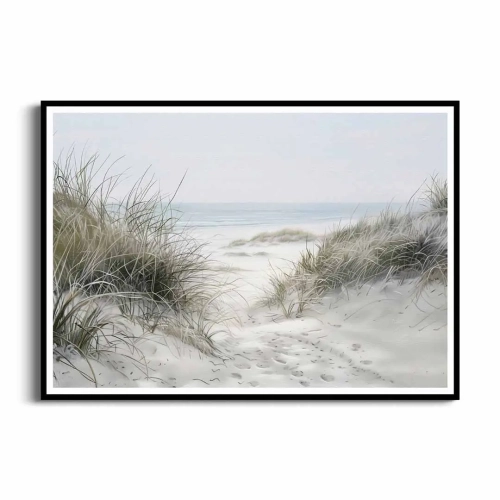 plakat-czarna-ramka-przod-wydmy-nad-morzem-z-trawami.webp
