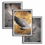 Zestaw plakatów - Żurawie lecące na tle złotego księżyca - tryptyk