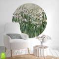 fototapeta okrągła marki Decorlabs®  z grafiką białych przebiśniegów przyklejona na ścianie