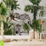 Fototapeta - Leopardy dżungla do sypialni, pokoju dziecka na wymiar - zielona natura, styl nowoczesny, boho