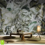 Fototapeta na wymiar - Nowoczesny, botaniczny wzór z liści i kwiatów w zgaszonej zieleni