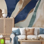 Fototapeta na wymiar - Abstrakcja - Fale Granatowo - Beżowa - Styl Boho, Loft do Salonu i Sypialni