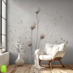 Fototapeta na wymiar - Polne Kwiaty – Beżowa Tekstura typu Beton, w stylu Boho i Rustykalnym do Sypialni lub Salonu