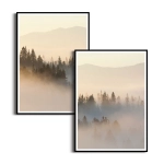 Zestaw plakatów - Zamglony Las i Góry – Widok, Pejzaż, Krajobraz Las we Mgle