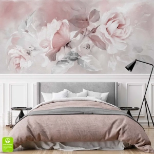 Fototapeta na wymiar - Romantyczne Róże – Malarska dekoracja do sypialni, styl klasyczny i glamour, pudrowy róż i biel, kwiatowy wzór artystyczny