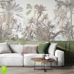 Fototapeta na wymiar - Egzotyczne Palmy Vintage – Stylowa dekoracja do salonu, styl vintage i klasyczny, stonowana zieleń i beż, tropikalny las w sypialni