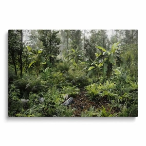 Obraz na szkle - Dzika Dżungla – Soczysta zielona dekoracja do salonu, styl tropikalny i nowoczesny, gęsty las deszczowy, egzotyczny ogród na ścianie