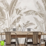 Fototapeta na wymiar - Liście Bananowca – Tropikalna dekoracja do jadalni i salonu, styl boho, delikatne beżowe liście, motyw roślinny vintage