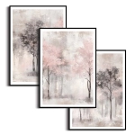 Zestaw 3 plakatów - Pastelowy Las - Nowoczesne Plakaty do Salonu i Jadalni, Styl Nowoczesny i Boho - Pastelowy Róż i Szarość