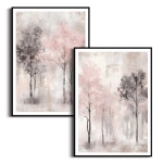 Zestaw 2 plakatów - Pastelowy Las - Nowoczesne Plakaty do Salonu i Jadalni, Styl Nowoczesny i Boho - Pastelowy Róż i Szarość