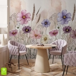 Fototapeta na wymiar - Kolorowe Kwiaty Polne – Radosna dekoracja do jadalni, styl akwarelowy i boho, pastelowe kwiaty polne, artystyczna łąka na ścianę