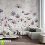 Fototapeta na wymiar - Polne Kwiaty na Betonie – Nowoczesna dekoracja do salonu, styl industrialny, pastelowe kwiaty, artystyczna ściana akcentowa