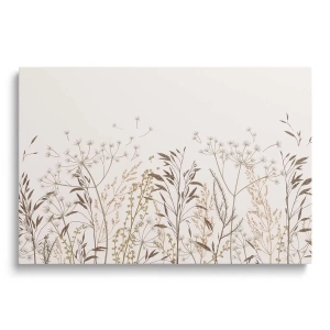 Obraz na szkle -Polne Trawy i Zioła – Naturalna dekoracja do salonu, styl boho i rustykalny, beżowa łąka na pastelowym tle, przytulna sypialnia