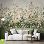 Fototapeta na wymiar - Dzika Łąka – Naturalna dekoracja do salonu, styl boho i rustykalny, wysokie trawy i polne kwiaty, zielona ściana w stylu eko