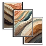 Zestaw 3 plakatów - Abstrakcyjne Fale - Nowoczesne Obrazy do Salonu i Sypialni, Styl Boho i Nowoczesny - Kolory Ziemi