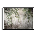 Plakat - Wiszące zielone liście, szary beton, styl loft, nowoczesny, salon, sypialnia