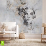 Fototapeta na wymiar – kobieca twarz z kwiatami w stylu nowoczesnym, do salonu, sypialni lub gabinetu, szaro-czarna 