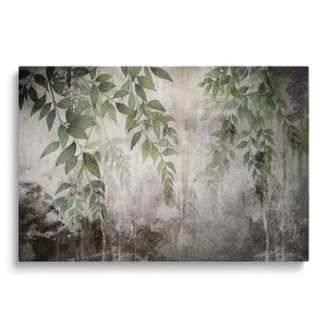 Obraz na szkle - Wiszące zielone liście, szary beton, styl loft, nowoczesny, salon, sypialnia