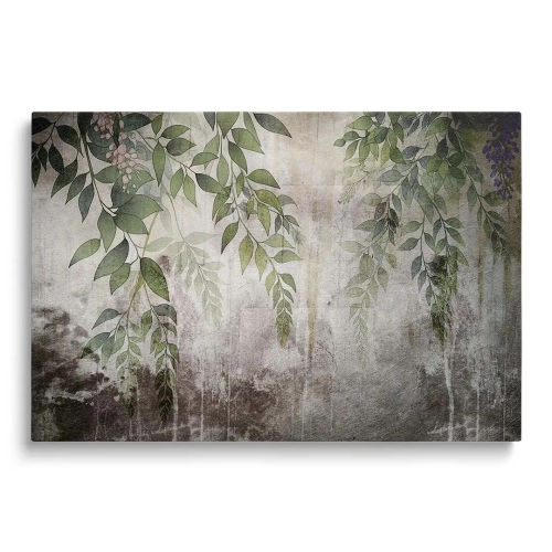 Obraz-na-szkle-poziom-wiszace-zielone-liscie-szary-beton-styl-loft-nowoczesny-salon-sypialnia_web.webp