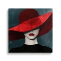 Obraz-na-szkle-kwadrat-przod-kobieta-w-czerwonym-kapeluszu_web.webp