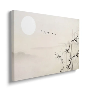 Obraz na płótnie - Bambus i ptaki, Japonia - beżowy krajobraz azjatycki