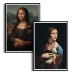 Zestaw 2 plakatów - Klasyczne Portrety Leonardo da Vinci - Obrazy do Salonu i Gabinetu, Styl Vintage i Loft - Mona Lisa i Dama z łasiczką