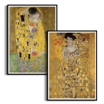 Zestaw 2 plakatów - Gustav Klimt Pocałunek i Adele - Obrazy do Salonu i Sypialni, Styl Glamour - Kolor Złota, Mozaika i Brąz