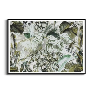 Plakat - Nowoczesny, botaniczny wzór z liści i kwiatów w zgaszonej zieleni