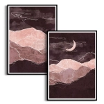 Zestaw 2 plakatów - Szczyty górskie nocą - Nowoczesne Obrazy do Salonu i Sypialni, Styl Boho i Nowoczesny - Brąz