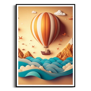 Plakat - Podróż balonem 3D, nowoczesny wzór do pokoju dziecięcego