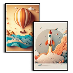 Zestaw 2 plakatów - Podróż balonem i Start rakiety