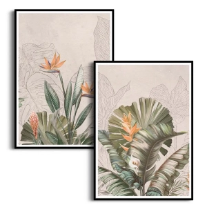 Zestaw 2 plakatów - Egzotyczny krajobraz w beżowych odcieniach - Tropikalna przyroda i roślinność