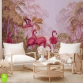 fototapeta-flamingi-w-zamglonej-tropikalnej-roslinnosci.webp