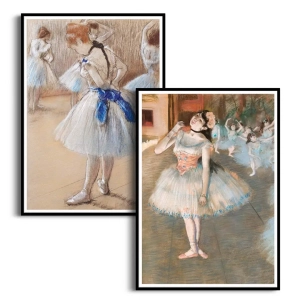 Zestaw 2 plakatów - Galeria baletowa Edgar Degas - Obrazy do sypialni i salonu, Styl Klasyczny i Vintage - Pudrowy róż, błękit i beż