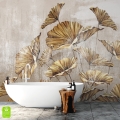 Fototapeta-Malowane-złote-liście-na-ścianie-z-pastelową-teksturą.jpg