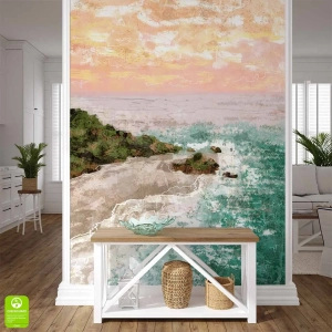 Fototapeta na wymiar - Krajobraz - plaża i morze – nowoczesna dekoracja do salonu i sypialni, pastelowe kolory, styl nowoczesny, boho
