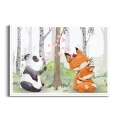 plakat-biala-panda-i-przytulone-liski-w-brzozowym-lesie-pokoj-dziecka_web.webp