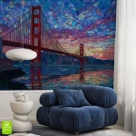 Fototapeta do Salonu Most San Francisco Witraż – Miasto Mozaika, do Sypialni, Styl Nowoczesny i Industialny, Niebiesko-czerwona, na wymiar