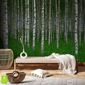 Fototapeta brzoza las brzozowy na wymiar — do salonu sypialni, styl skandynawski boho, zielona biała natura