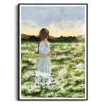 Plakat - Zielona Łąka Kwiatowa – Kobieta z Winem, do Sypialni, Styl Minimalistyczny  i Boho