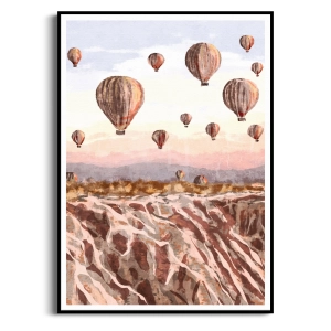 Plakat - Balony w górach - nowoczesna dekoracja do salonu i sypialni, styl boho, ciepłe kolory do sypialni