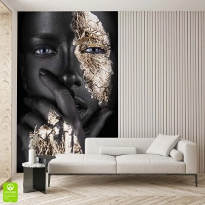 Fototapeta do Salonu Kobieta Twarz – Portret Kobiety, Elegancka dekoracja do Sypialni, Styl Nowoczesny i Glamour Czarno-Złota, na wymiar